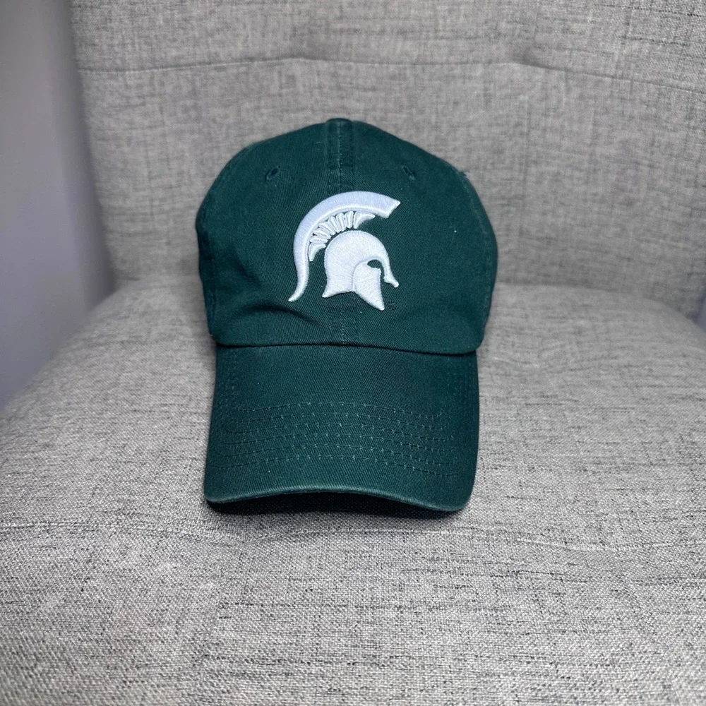 Michigan‎ State Spartans Baseball Cap Green White S Logo Adjustable Strap